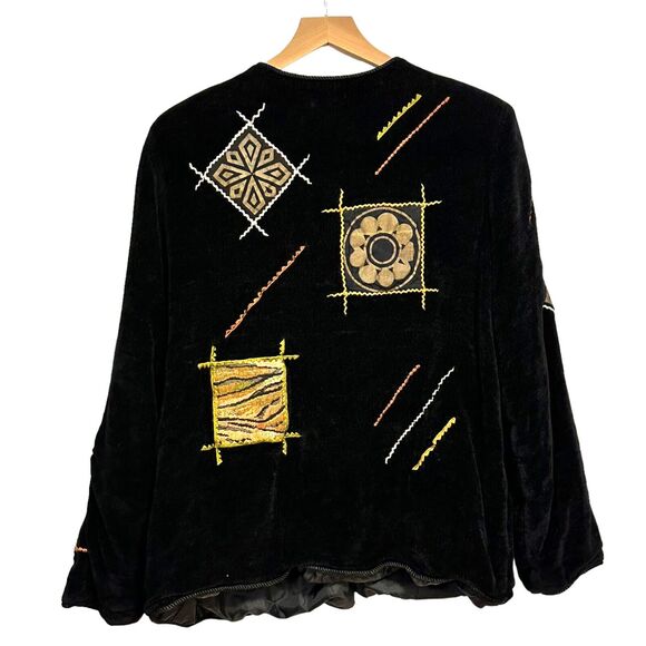Indigo Moon Women's Size Large Embroidered Button-Up Jacket Black Art Vintage - Picture 2 of 9